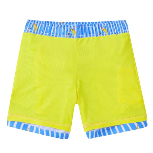 Boys Quick-Dry Swim Trunks with Compression Liner - Pink Fish, 5-6 Years