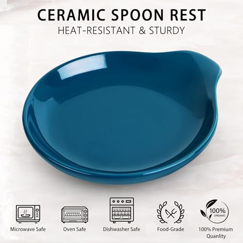 Ceramic Spoon Rest - 5 Inch Heat-Resistant Utensil Holder - Navy Blue