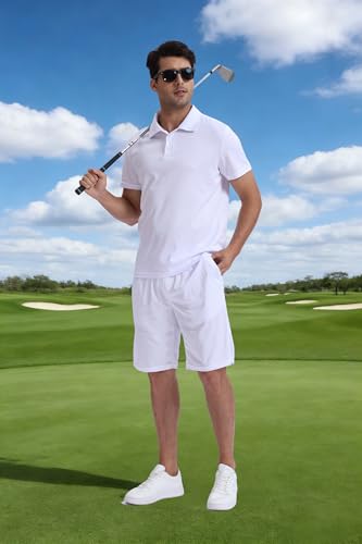 Men's Golf Polo Shirt - Moisture Wicking, Quick Dry - Medium/White
