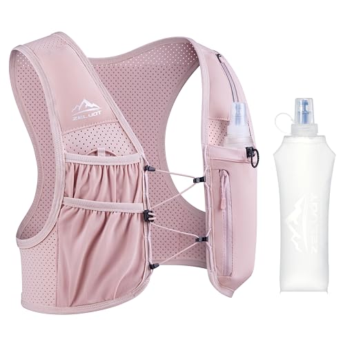 Zelvot Adjustable Running Hydration Vest for Women & Men - Pink, X Small-Small with 500ml Soft Flask