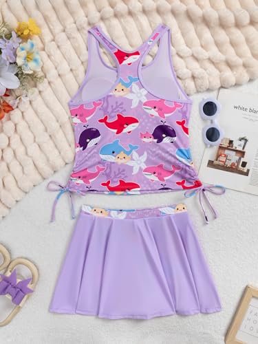 Girls' 2-Piece Tankini Swimsuit with Skirt - Purple Fish, 13-14 Years