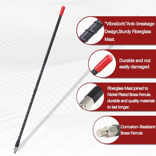 Heavy Duty 2' Fiberglass CB Radio Antenna - Black 27MHz Vehicle Truck Car Kit - 1000W 2 Foot Variation