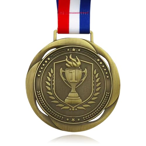 Large First Place Medal - 3.34 Inch Gold Medal with Neck Ribbon for Competitions