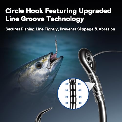 POHU Black Nickel 10/0 Heavy Duty Circle Hooks with Line Groove - 4 Pack