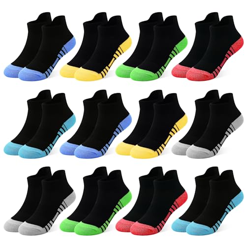 Gentaby 12 Pairs Boys Socks Athletic Ankle Toddler 1-14Y 7-10 Years Black
