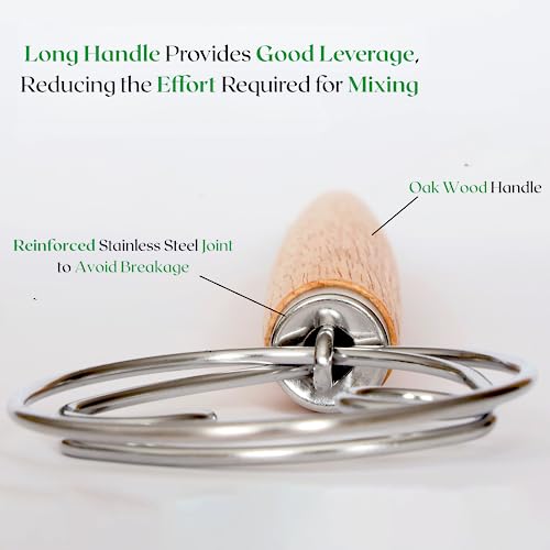 Danish Dough Whisk with Dough Scraper - 13 Inch Stainless Steel Tool
