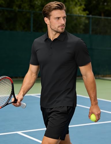 TACVASEN Men's Short Sleeve Dry Fit Polo Shirt XX-Large Black Golf Apparel