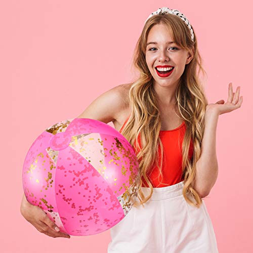 Inflatable Glitter Beach Balls - 16 Inch Pink - Pack of 3