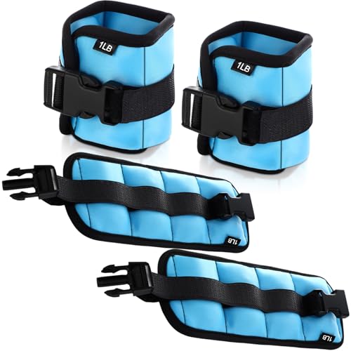 Ankle Wrist Weights for Exercise - 2 Pairs, 1lb, Blue