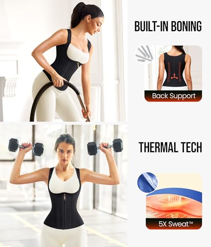 Waist Trainer Sauna Suit Sweat Vest for Women - Black, Medium