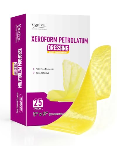 Vynive Xeroform Petrolatum Wound Dressing 5x9 Inch Pack of 25, Non-Adherent Gauze for Large Wounds