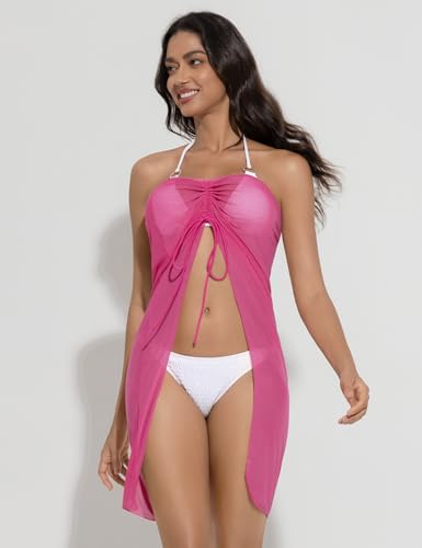 Hot Pink Long Sarong Cover Up - Semi-Sheer Bikini Wrap