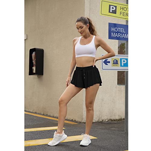 X-Large Carbon Black Flowy Athletic Shorts for Women & Girls Running Tennis