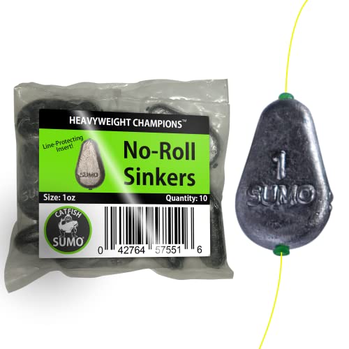 Catfish Sumo 1oz Flat No-Roll Lead Sinkers with Line Protectors, 10-Pack