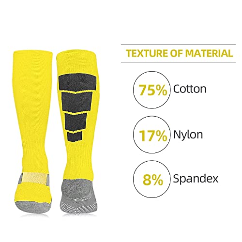 Kids Soccer Socks - Youth Knee High Athletic Socks, Yellow - 2 Pairs