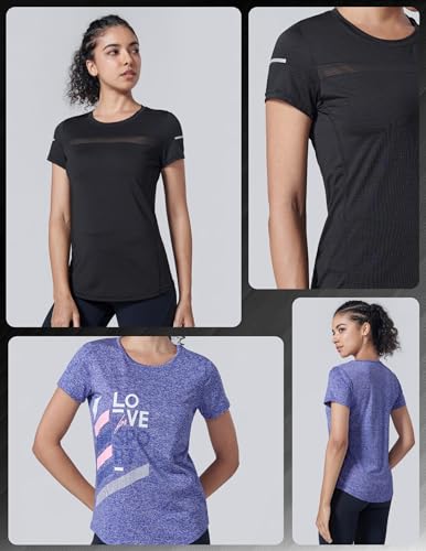 Women's Dry Fit Short Sleeve Workout Tops - 5 Pack, Medium, Pink/White/Black/Purple/Turquoise