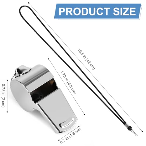 Stainless Steel Coach Whistle with Lanyard - 4 Pack, Loud Referee Whistle