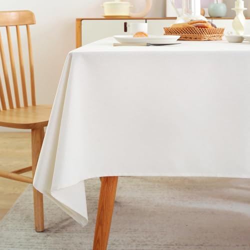 Off White Laolitou Waterproof Linen Tablecloth 52x70 inch for 4-5 Foot Tables