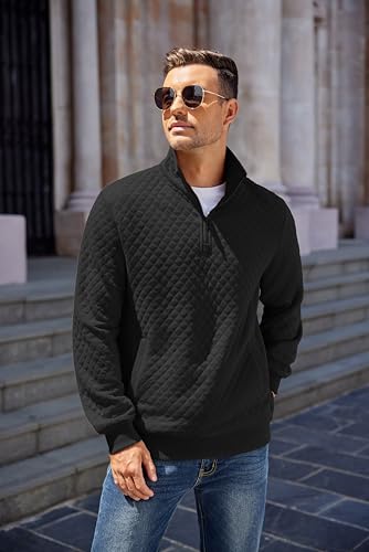 COOFANDY Men's Quarter Zip Pullover Sweatshirt Large Black Casual Mock Neck Sweater