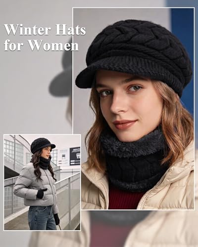 Loritta 3-in-1 Women's Winter Hat Gloves Scarf Set - Black