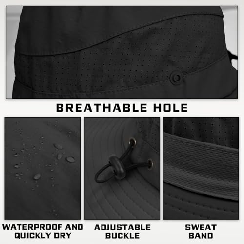 UPF 50+ Sun Hat for Men & Women with Neck Flap - Black