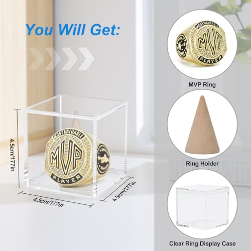 Championship Rings Set - MVP Football, Baseball, Basketball, Soccer Medals with Display Case