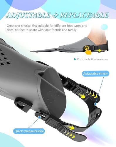 Adjustable Snorkel Fins - Travel Size Short Flippers - Black L/XL (US Size 9-13)