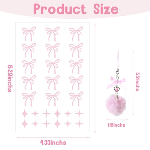 Ceoyiler Pink Bow & Star Owala Bottle Sticker - Waterproof Decor (2 Designs, 4.3 x 6.2 in) - Variation Pink