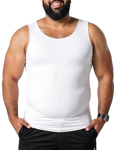 Mens Compression Sleeveless Undershirt Slimming Body Shaper - White, XL