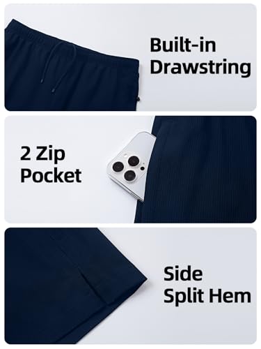 Men's Comfortable Breathable Shorts with Elastic Waist - 7" Inseam, 3X-Large, Navy Blue