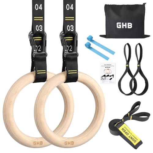 Wooden Gymnastic Rings with Adjustable Straps for Bodyweight Training