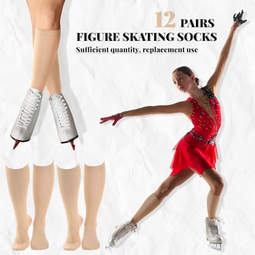 Knee High Ice Skating Socks for Women - 12 Pcs, One Size Nude