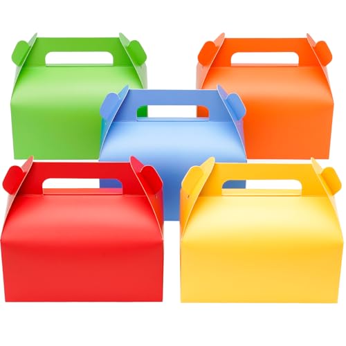 Rainbow Assorted Party Favor Gift Boxes with Handles - 30 Pack, 6.5x3.5x3.5 Inches