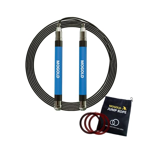 MOGOLD Blue 2-in-1 Speed Jump Rope for Boxing MMA & CrossFit - Adjustable, Sweatproof Grip