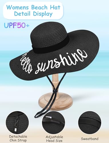 Light Black Wide Brim Floppy Beach Hat for Women - Large