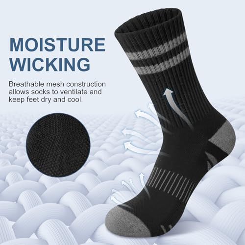 Women's Crew Compression Socks for Hiking and Running - 6 Pairs, Black