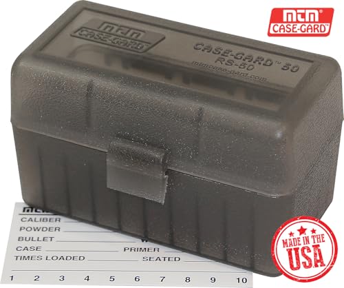 50-Round Rifle Ammo Storage Box - Durable Polypropylene - Clear Smoke