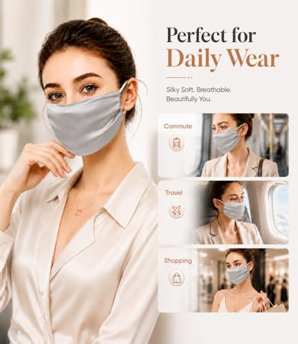 Vanolu Light Grey 100% Mulberry Silk Face Mask with UPF50+ UV Protection