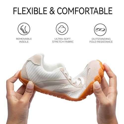Barefoot Shoes Women Casual Sneakers Wide Toe Box Zero Drop - White & Beige, 8 Women / 6.5 Men