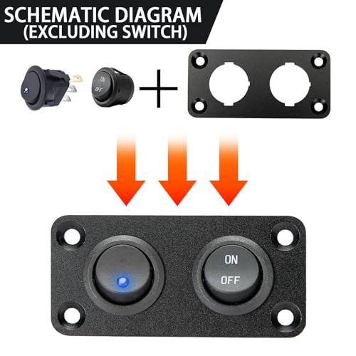12V Round Marine Switch Panel - Waterproof Aluminum Rocker Switch 2 Way (72mm x 35mm)