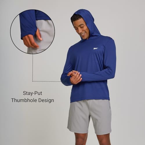 Reebok Men's Hooded Rash Guard Long Sleeve Sun Hoodie Fishing Shirt - Medieval Blue, Large