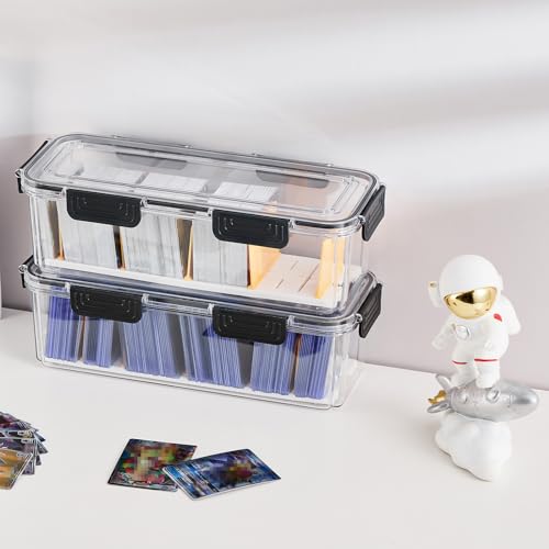 DEEIF 2 Pack Trading Card Storage Box for Toploaders with Dividers - Clear Acrylic Organizer for Sports & Gaming Cards