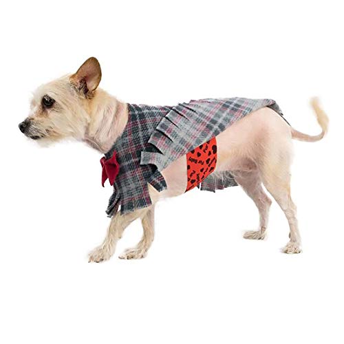 Fleece Dog Poncho - Grey Plaid with Bow, Small