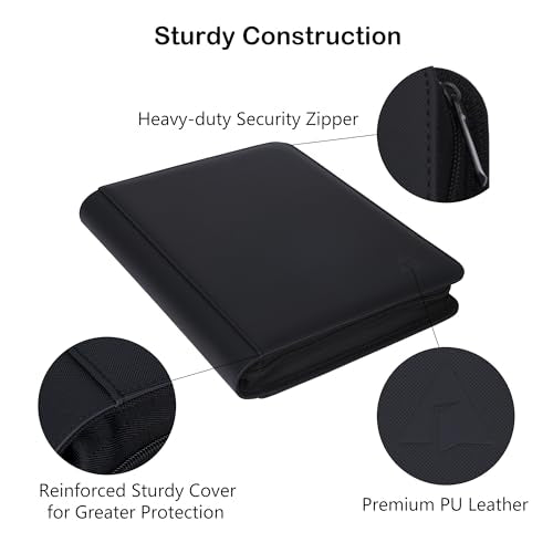 Black Rayvol 9-Pocket Card Binder for 828 Trading Cards - Side Loading, Ringless, Water-Resistant, Zippered Collection Album