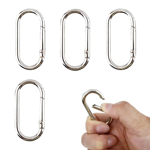GIYAWA 4Pcs Silver Oval Spring Ring Clips Carabiner Key Rings for Bags & Crafts