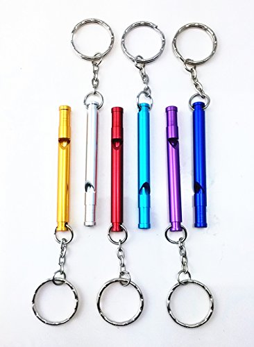 6-Pack Colorful Aluminum Whistles with Key Ring - Portable Survival Whistles for Hiking, Camping, Dog Training