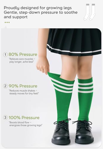 Kids Knee High Soccer Socks - Cotton Athletic Socks, Green, 6-9 Years