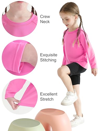 UPF 50+ Long-Sleeve Rashguard Swim Shirt - Pink & Hot Pink, 2T