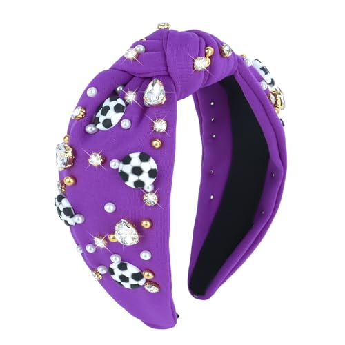 Wide Knotted Soccer Headband for Women - Purple Rhinestone Game Day Accessory
