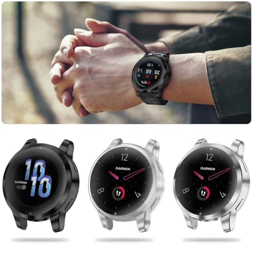 Protective Case with Screen Protector for Garmin Venu 2S / Vivoactive 4S - Black, Clear, Silver (3 Pack)